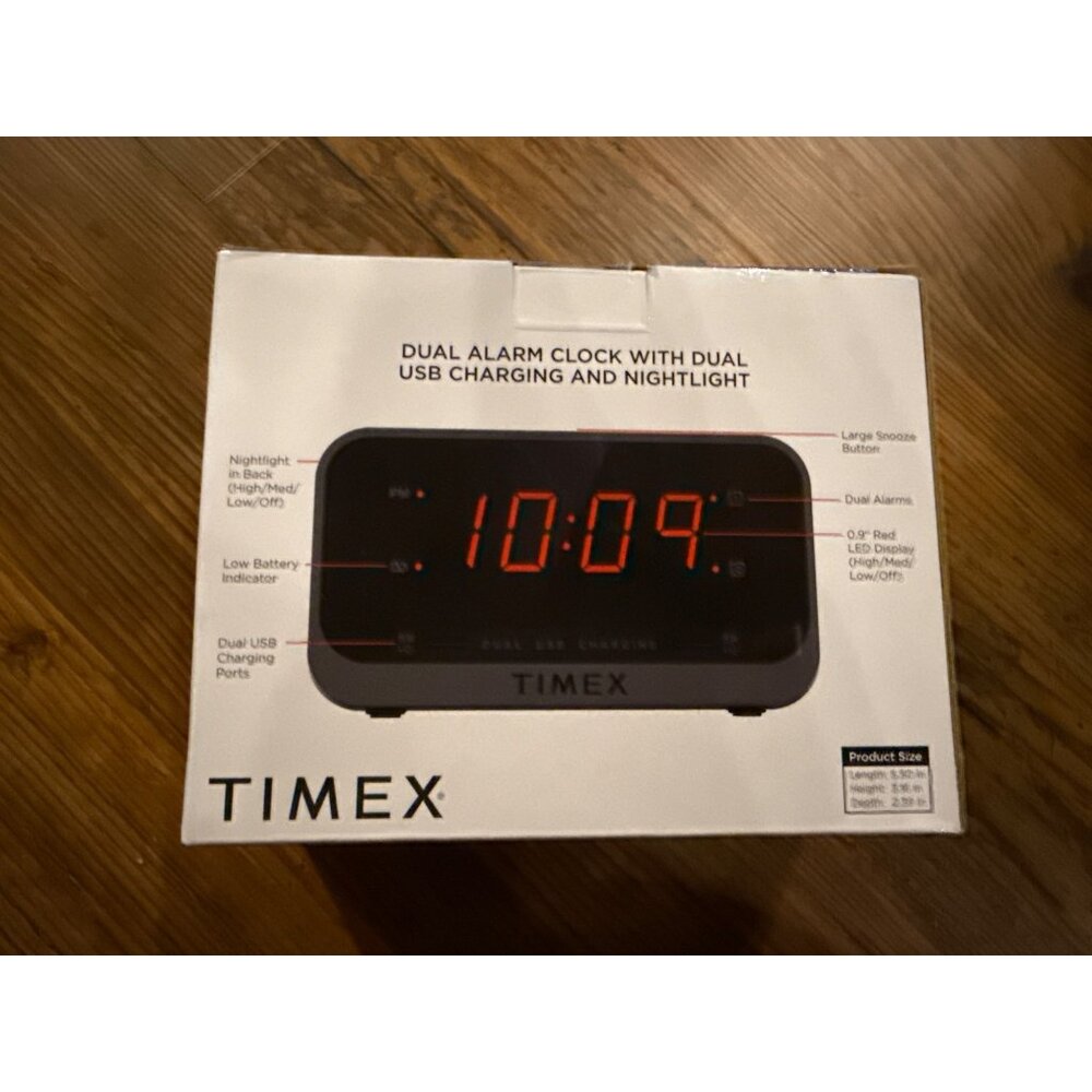 Timex Digital Dual Alarm Clock with USB Ports & Night Light New In Box